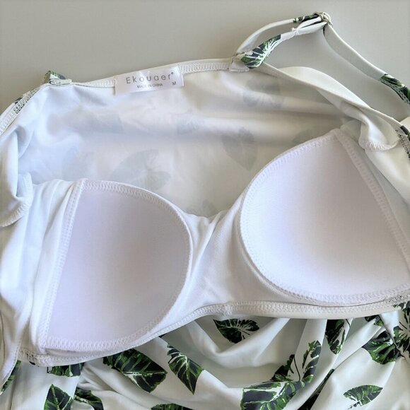 TROPICAL PALM LEAF MONOKINI RUCHED TUMMY ONE PIECE SWIMSUIT - Picture 11 of 12